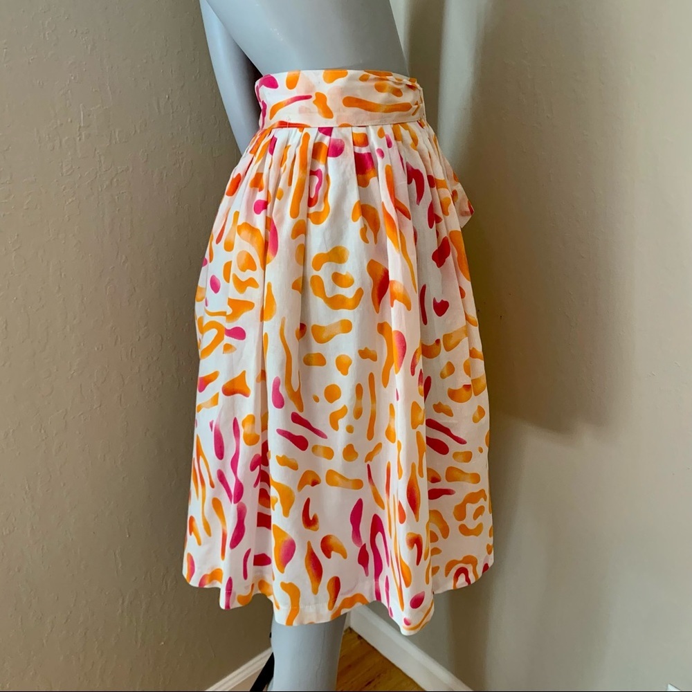 PICNIC BY CPW 100% Cotton Pleated Skirt Orange & Bright Pink Abstract Print - Picture 10 of 14